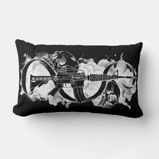 M4 and Skulls Black and White Lumbar Pillow (Front)