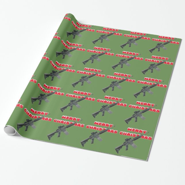 M4 Guns, Merry Christmas Wrapping Paper (Unrolled)