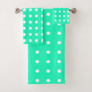 M8nt Green and White Polka Dots Bath Towel Set