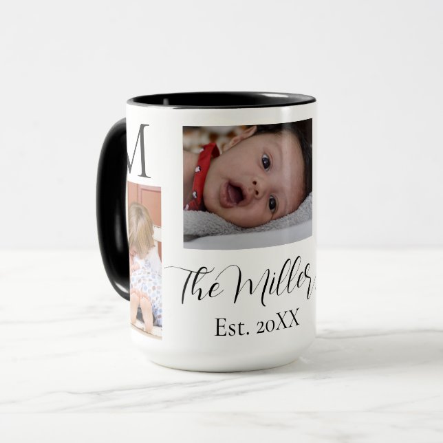 M9odern onogram Family Photo Collage Personalized  Mug (Front Left)