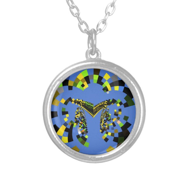 M Blue Silver Plated Necklace (Front)