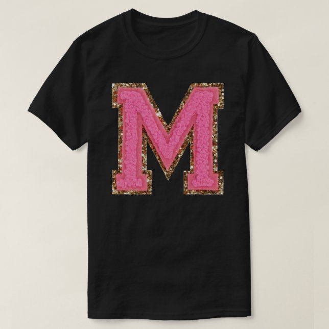 M - Bublegum Glitter Varsity Letter Patches Stick T-Shirt (Design Front)