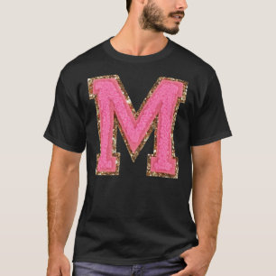 M - Bublegum Glitter Varsity Letter Patches Stick T-Shirt