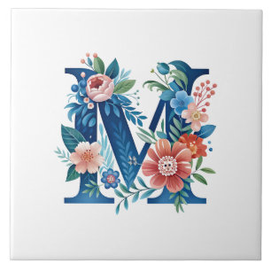 'M' decorative floral monogram Ceramic Tile