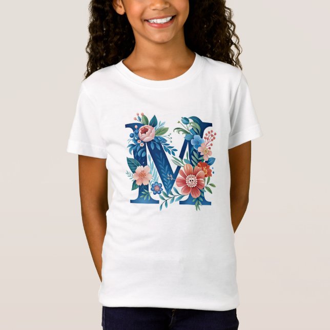 'M' decorative floral monogram T-Shirt (Front)