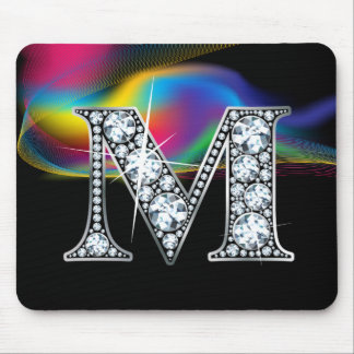 "M" Diamond Bling with Rainbow Swirl Mousepad