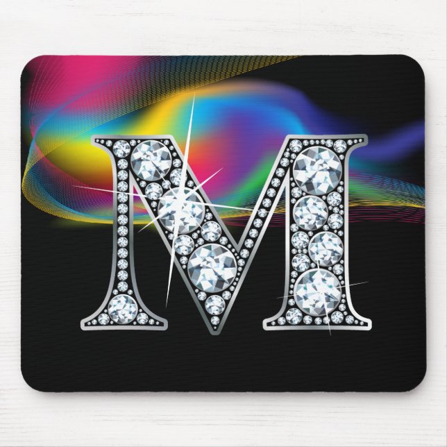 "M" Diamond Bling with Rainbow Swirl Mousepad (Front)