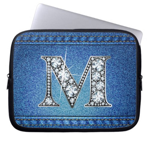 M Diamond Denim Stitching Electronics Bag