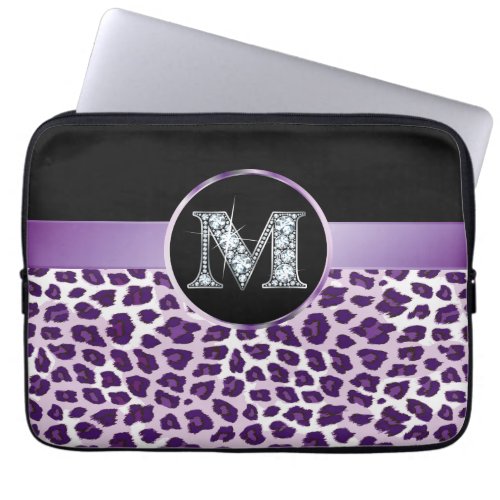 M Diamond Purple Leopard  Ribbon Electronics Laptop Sleeve