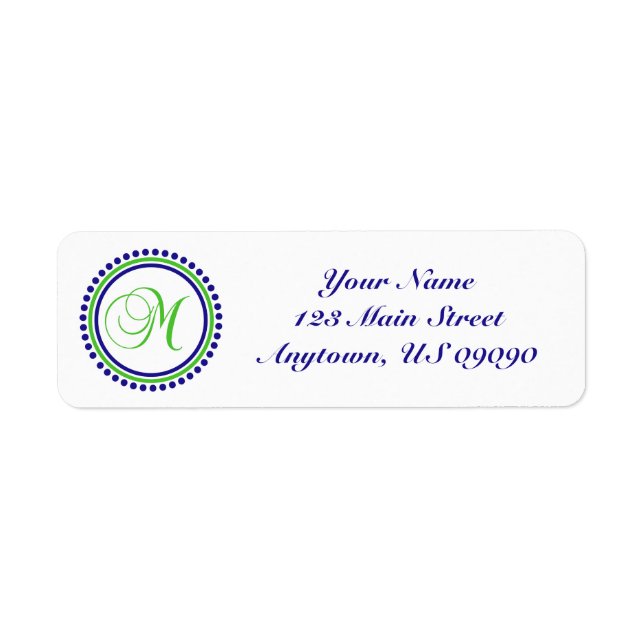 M Dot Circle Mongram Address Label (Green / Blue) (Front)