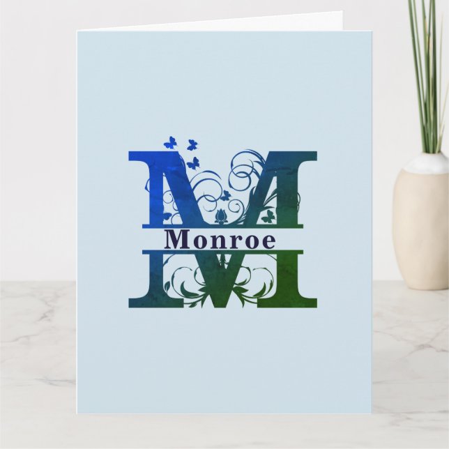 'M' Fancy Split Monogram Customizable Card (Front)