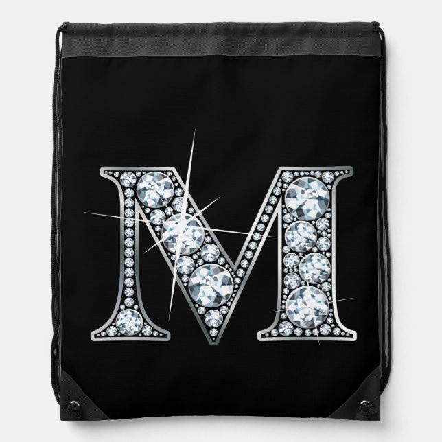 M Faux-"Diamond Bling" Drawstring Bag (Front)