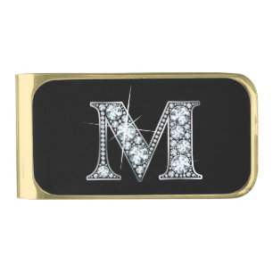 M Faux-"Diamond Bling" Gold Finish Money Clip