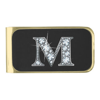 M Faux-"Diamond Bling" Gold Finish Money Clip