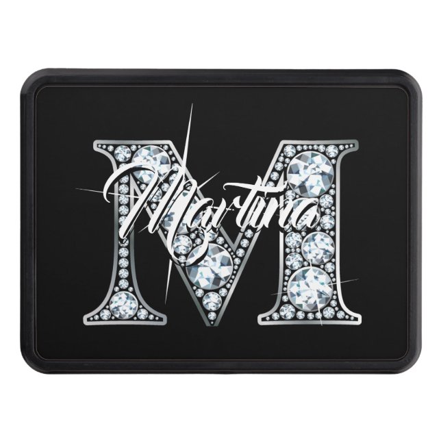 M Faux Diamond Bling Monogram Hitch Cover (Front)
