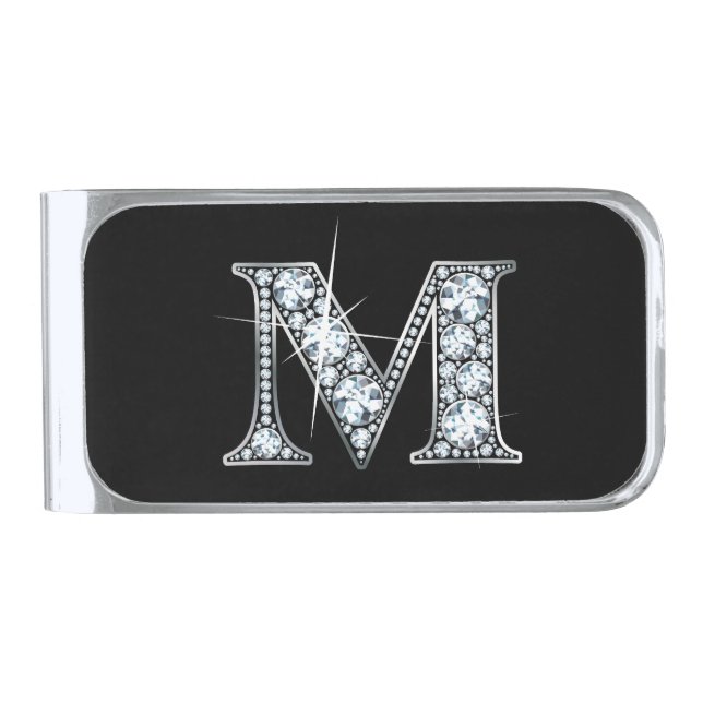 M Faux-"Diamond Bling" Silver Finish Money Clip (Front)