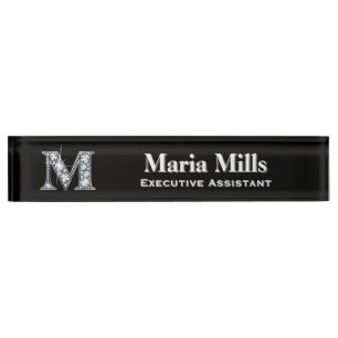 M Faux Diamond Desk Nameplate