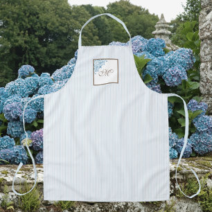 M French Blue Stripe Fleur de Lis Script Monogram Apron