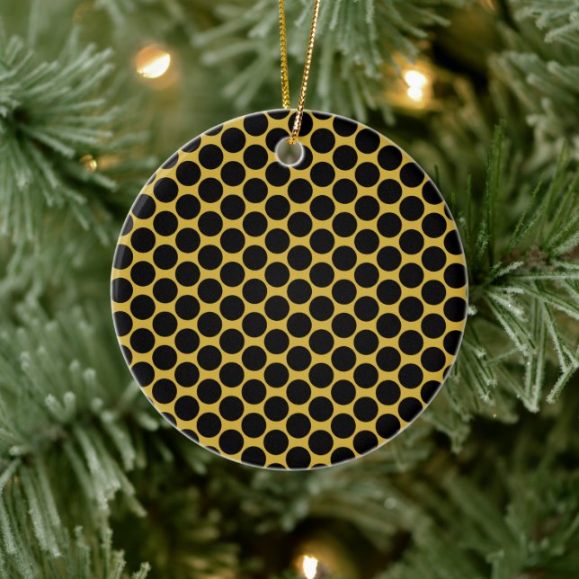M Gold and Black Dot Round Ceramic Holiday Ornamen Ceramic Ornament (Tree)