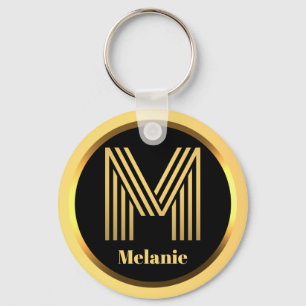 M Gold Monogrammed Letter Personalized Keychain