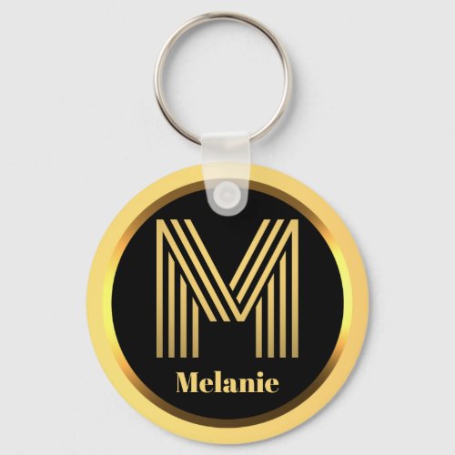 M Gold Monogrammed Letter Personalized Keychain