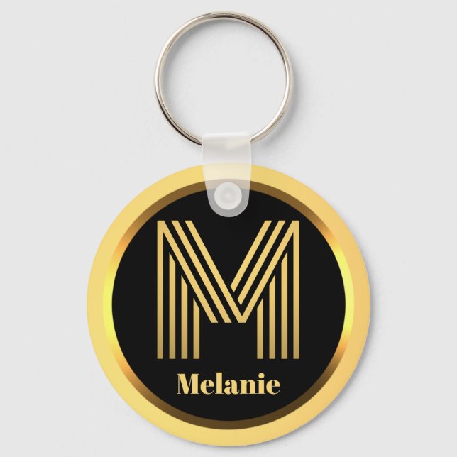 M Gold Monogrammed Letter Personalized Keychain (Front)
