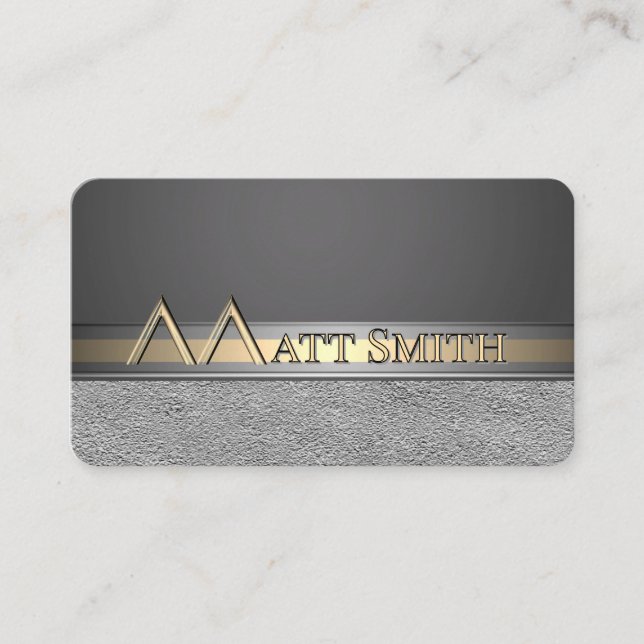 M, Gray Silver Gold Copper Men Logo Business Cards (Front)