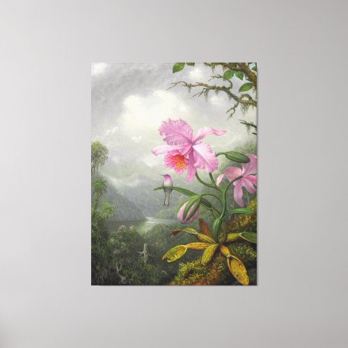 M HEADE _ Hummingbird Perched on the Orchid Plant Canvas Print
