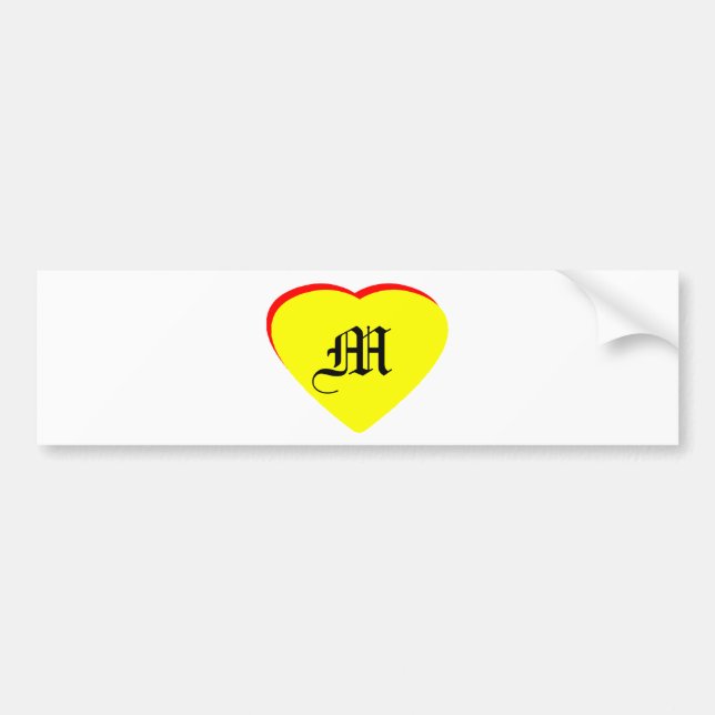 "M" Heart Yellow Red Wedding Invitation The MUSEUM Bumper Sticker (Front)