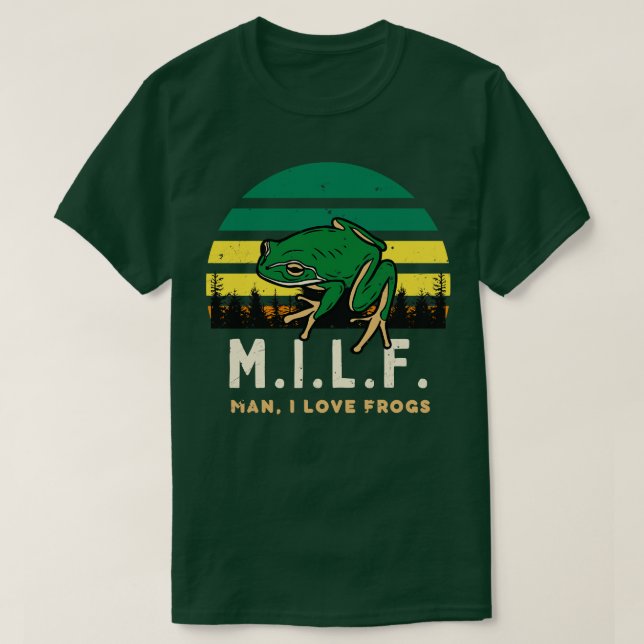 M I L F Man I Love Frogs Funny Retro T-Shirt (Design Front)