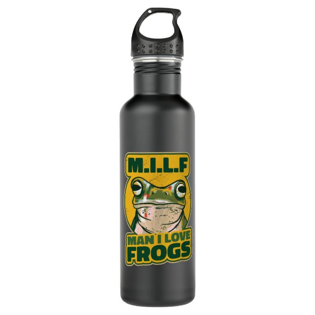 M.I.L.F Man, I love frogs Stainless Steel Water Bottle (Front)