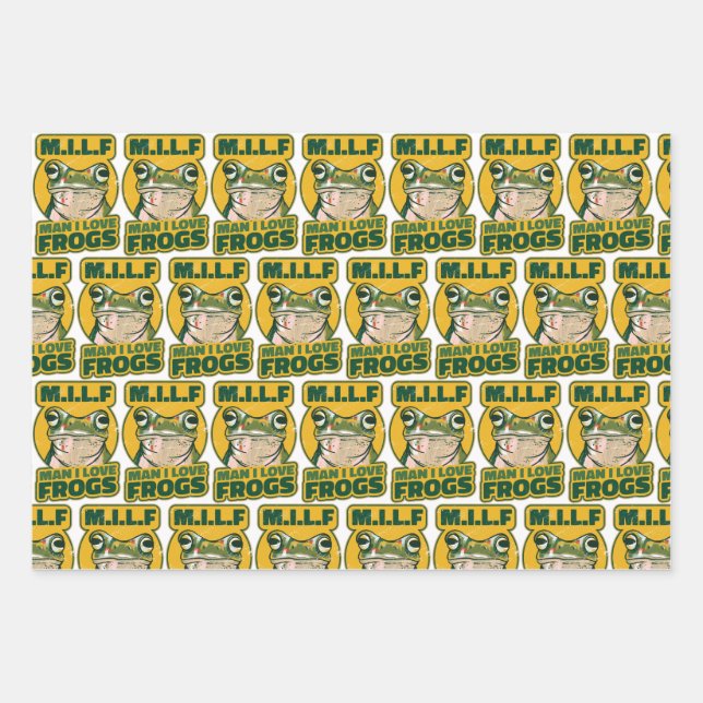 M.I.L.F Man I Love Frogs Wrapping Paper, Frog Wrapping Paper Sheets (Front)