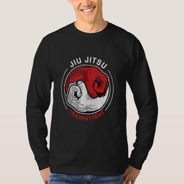M Ial Jiu Jitsu Retro Train Fight Yin Yang Fist T-Shirt (Front)