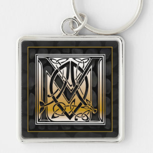 M Initial "Celtic Black Stone" Key Chain