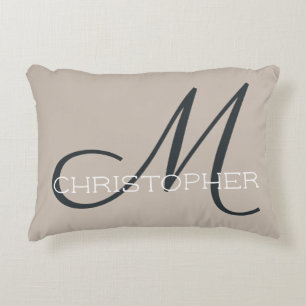 M Initial Neutral Taupe Tan Personalized Accent Pillow