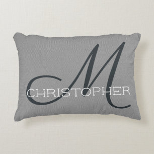 M Initial Personalized Name Black White Gray Accent Pillow
