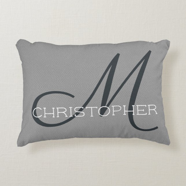M Initial Personalized Name Black White Gray Accent Pillow (Front)