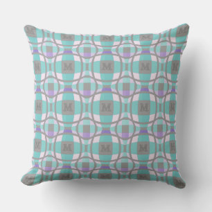 M Initial Square Circle Logo Teal Lilac Gray 1 Throw Pillow
