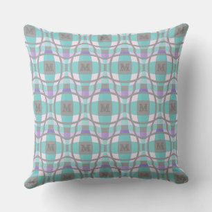 M Initial Square Circle Logo Teal Lilac Gray 2 Throw Pillow
