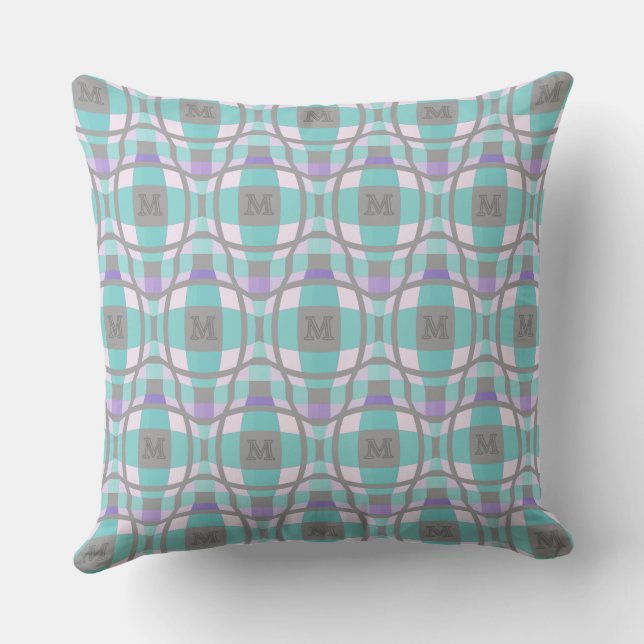 M Initial Square Circle Logo Teal Lilac Gray 2 Throw Pillow (Back)