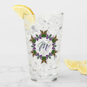 M Initial Unique & Bizarre Boho Flowers Pretty Glass