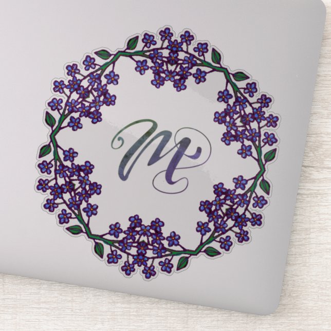 M Initial Unique & Bizarre Boho Flowers Pretty Sticker (Detail)