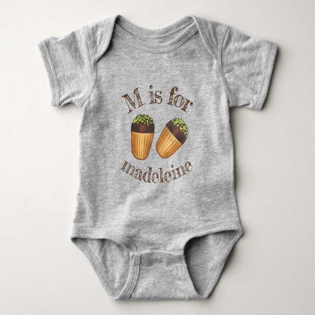 M is for Madeleine French Pastry Pâtisserie Cake  Baby Bodysuit (Front)