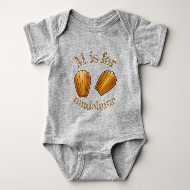 M is for Madeleine French Pastry Pâtisserie Cake Baby Bodysuit (Front)