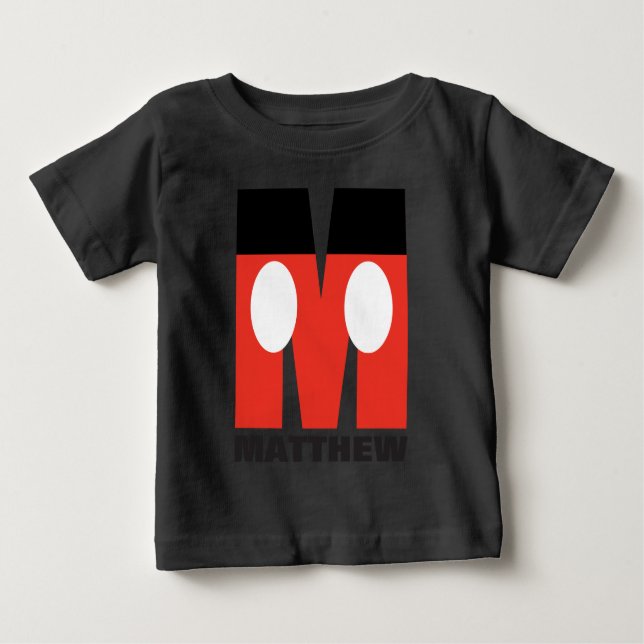M is for Mickey | Add Your Name Baby T-Shirt (Front)