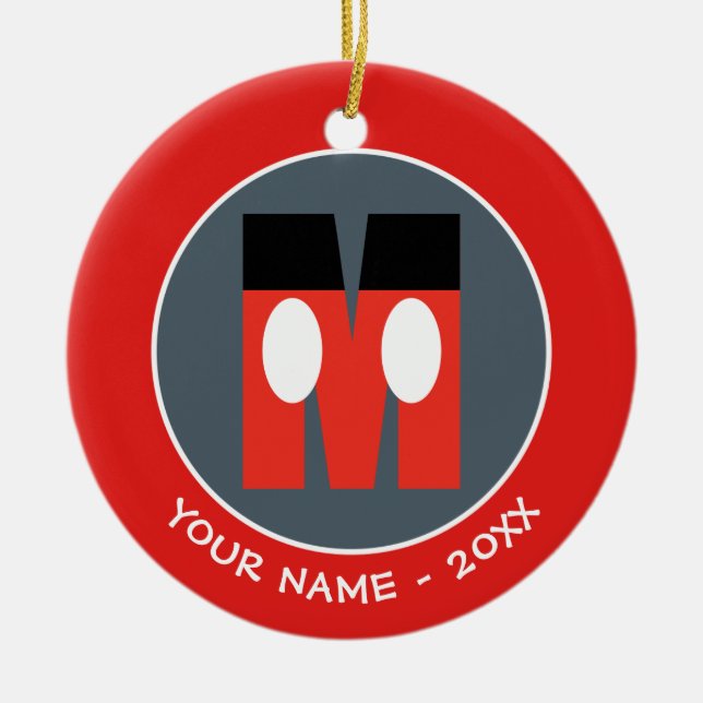 M is for Mickey | Add Your Name Ceramic Ornament (Front)