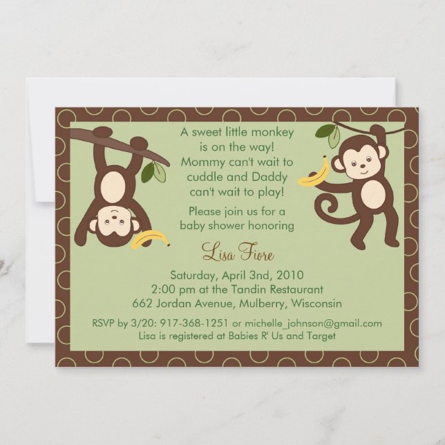 M is for Monkey Jungle Baby Shower Invitations (Front)