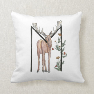 M is for Moose and Marigolds Throw Pillow