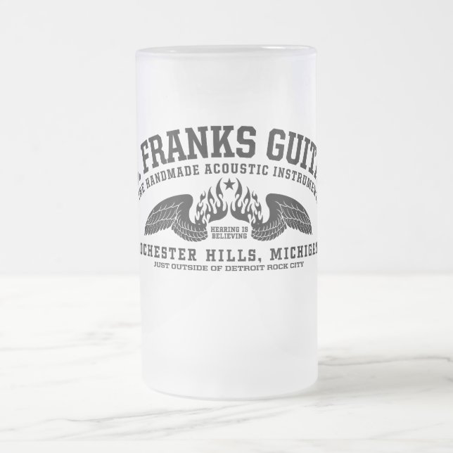 M.J. Franks Guitars Wings Beverage Container Frosted Glass Beer Mug (Center)