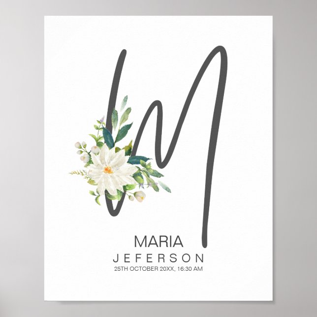 M Letter Monogram Blush Floral Decor (Front)